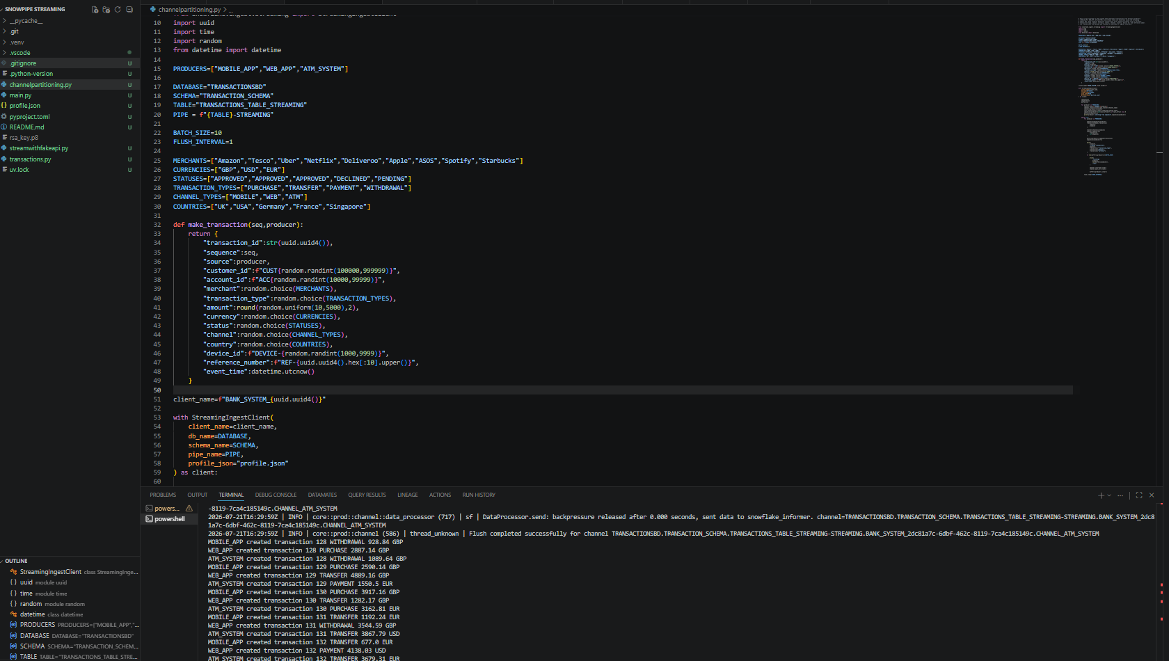 Snowflake transaction stream screenshot 2