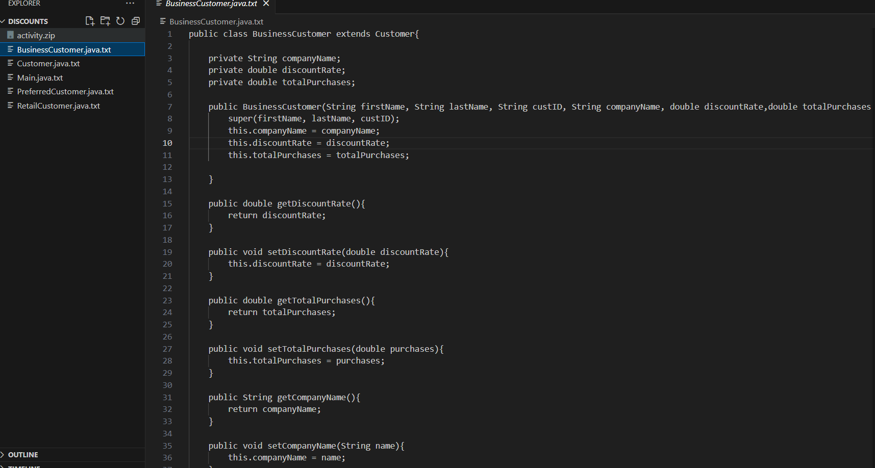 Java OOP project screenshot 2